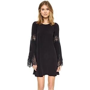 For Love & Lemons Black Mini Lace Bell Sleeve Dress S Round Neck Long Sleeves